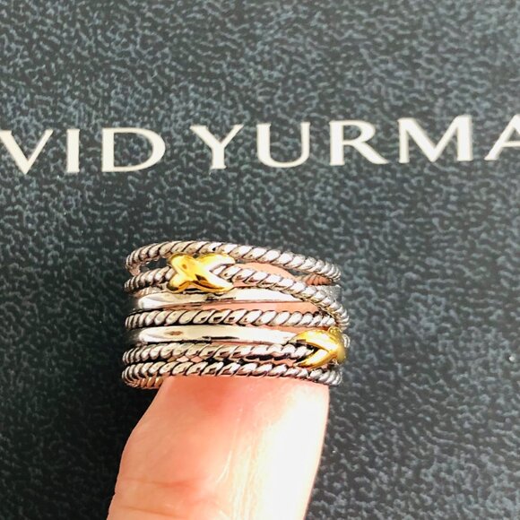 David Yurman Double X Crossover Ring with 18K Gold Size 8 DY Pouch Included - Picture 13 of 15